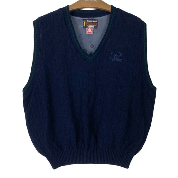 NWOT VINTAGE WEATHER BOSS RainSwetter Vest XL Navy-Blue Cable Knit Lined Gore